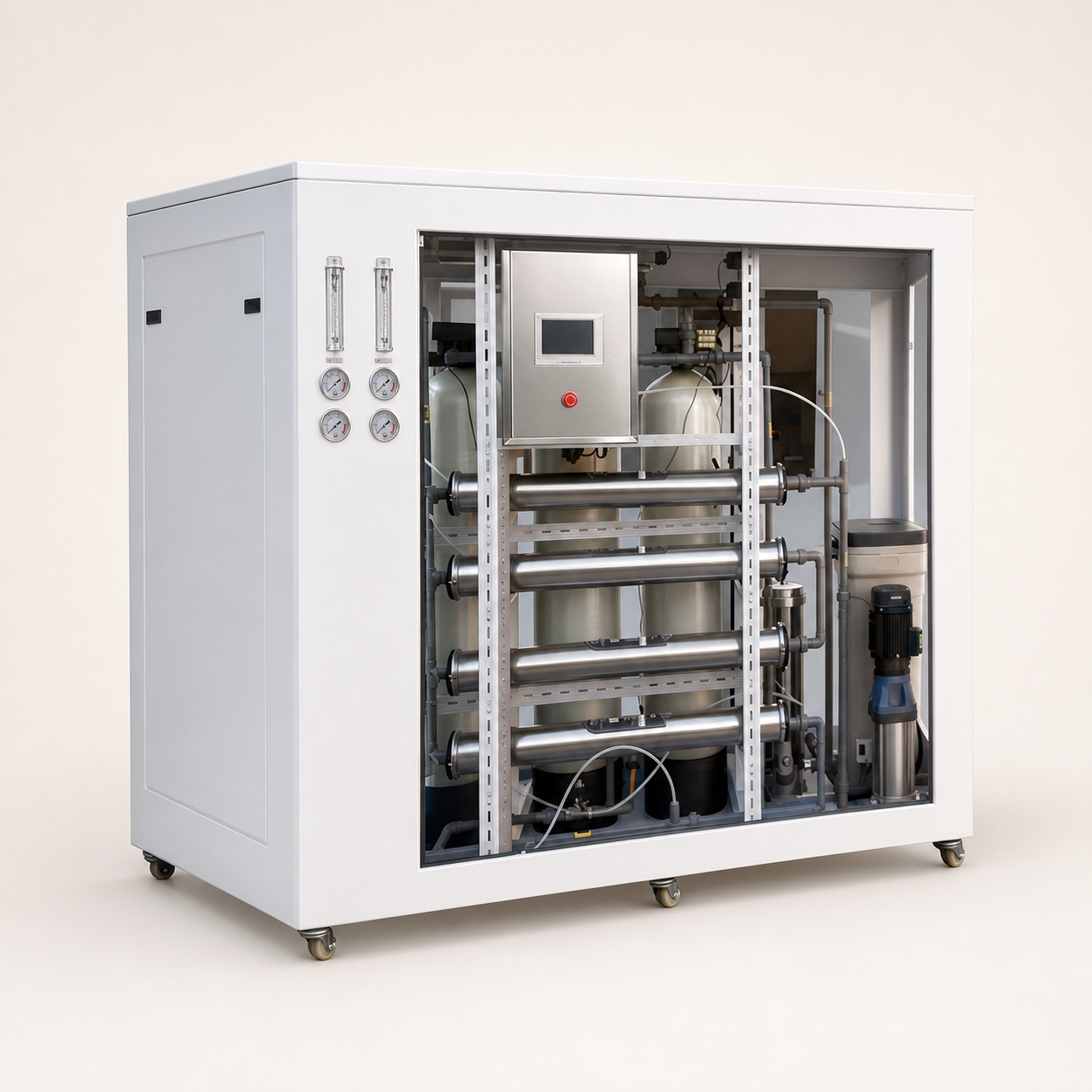 Unbranded compact enclosed commercial reverse osmosis system
